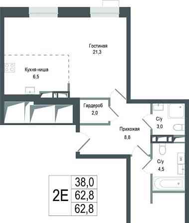 2-комн. квартира, 62.8 м2, 2/8 эт. Королев