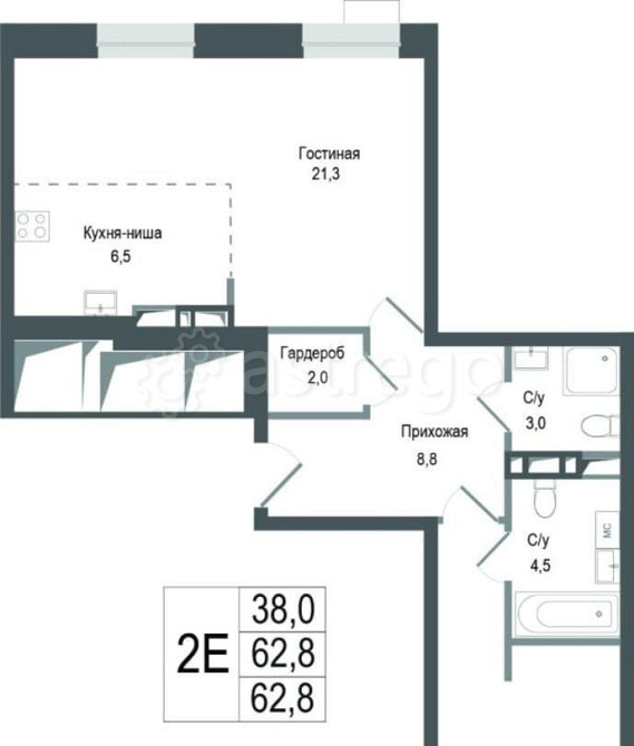 2-комн. квартира, 62.8 м2, 2/8 эт. Королев - изображение 1