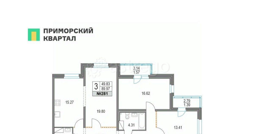 3-комн. квартира, 89.8 м2, 2/19 эт. Санкт-Петербург - изображение 1