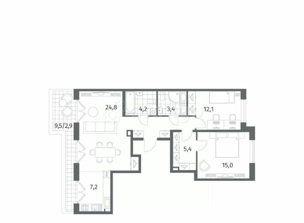3-комн. квартира, 81.9 м2, 8/8 эт. Санкт-Петербург - изображение 5
