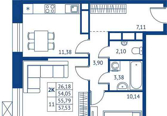 2-комн. квартира, 54.05 м2, 13/22 эт. Королев