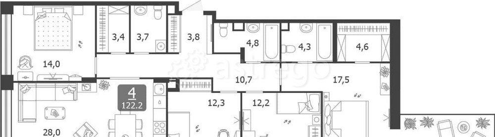 4-комн. квартира, 122.2 м2, 9/12 эт. Москва - изображение 1