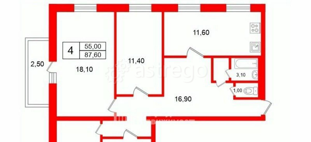 4-комн. квартира, 87.6 м2, 5/10 эт. Санкт-Петербург - изображение 7