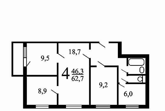 4-комн. квартира, 62.4 м2, 1/9 эт. Москва
