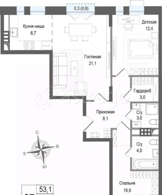 3-комн. квартира, 77.9 м2, 2/8 эт. Королев - изображение 1