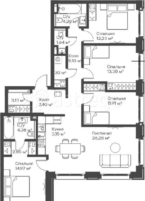 4-комн. квартира, 112.98 м2, 12/15 эт. Москва - изображение 1