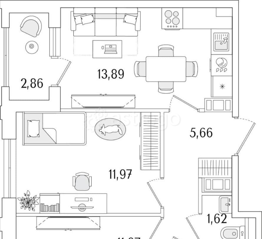 2-комн. квартира, 51.14 м2, 3/13 эт. Санкт-Петербург - изображение 1