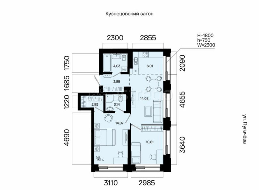 3-комн. квартира, 59.68 м2, 11/31 эт. Уфа - изображение 7