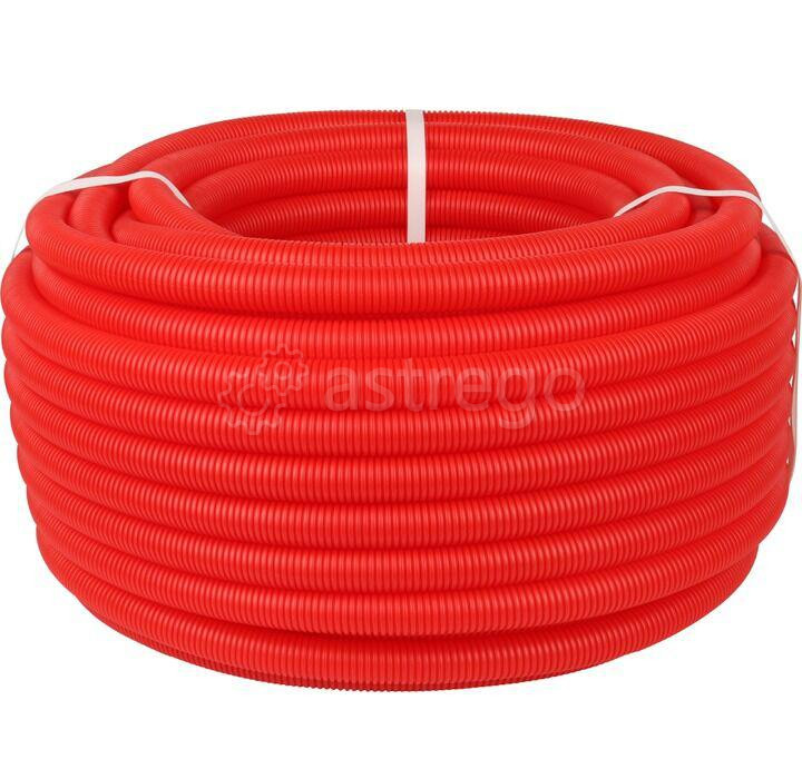 Труба гофрированная ПНД, цвет красный, наружным диаметром 32 мм для труб диаметром 25 мм (бухта 50м) Новосибирск - изображение 1