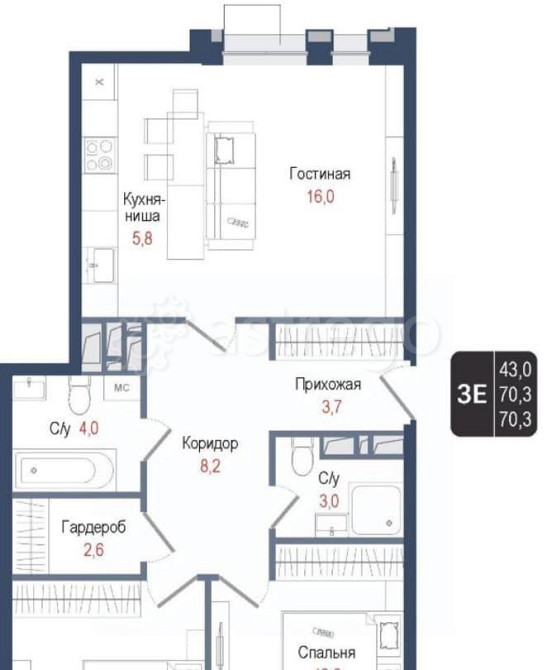 3-комн. квартира, 70.3 м2, 8/8 эт. Королев - изображение 1