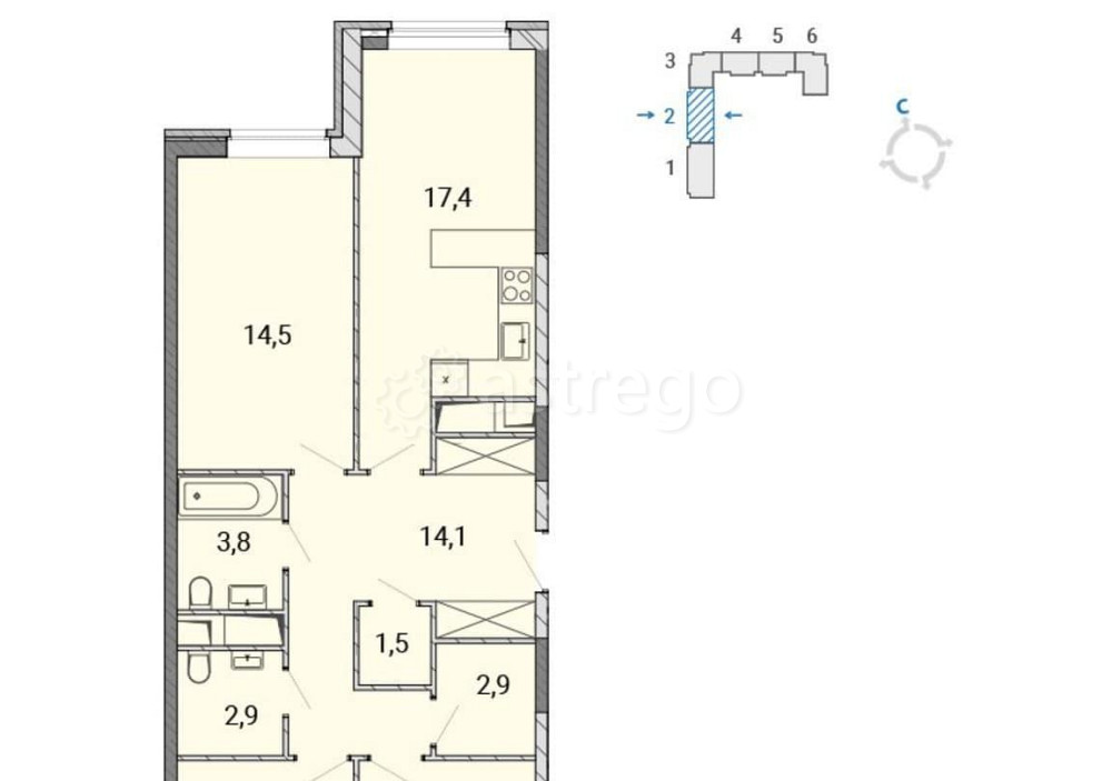 2-комн. квартира, 57 м2, 15/17 эт. Балашиха - изображение 1