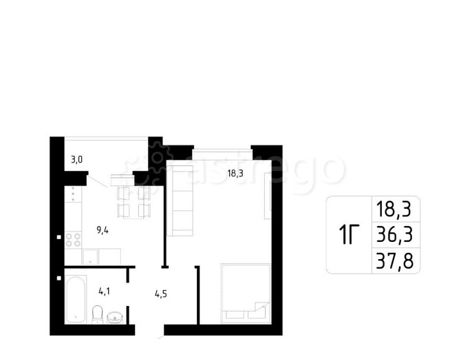 1-комн. квартира, 37.8 м2, 9/9 эт. Стерлитамак - изображение 1