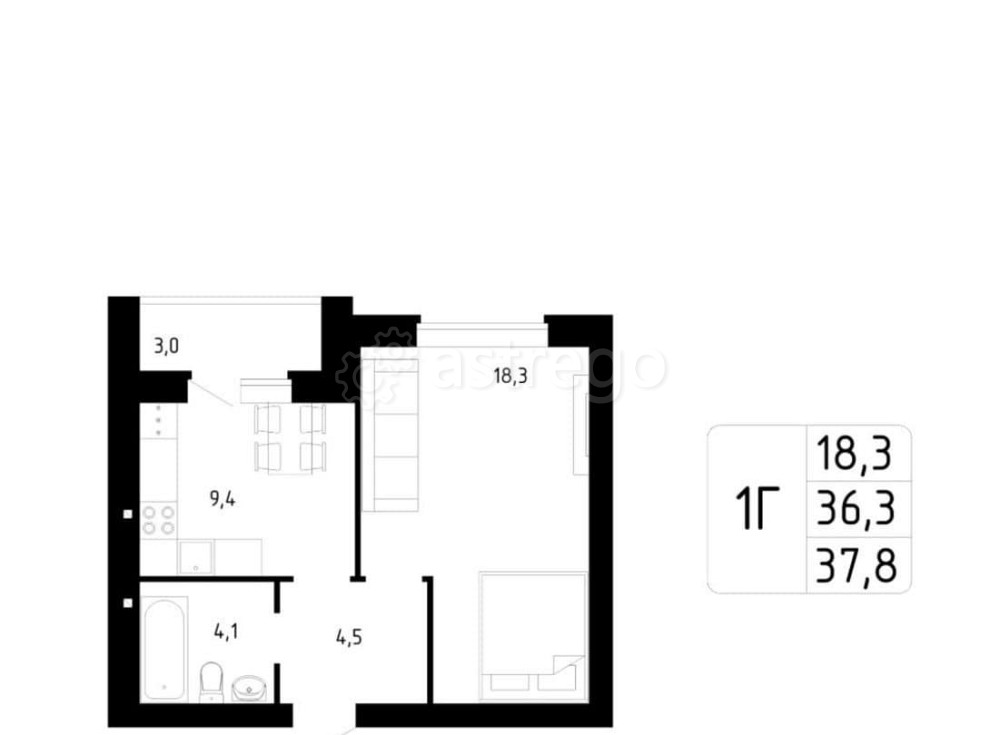 1-комн. квартира, 37.8 м2, 9/9 эт. Стерлитамак - изображение 1
