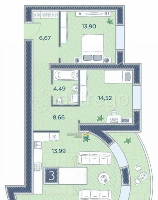 3-комн. квартира, 90.47 м2, 10/18 эт. Красноярск - изображение 7