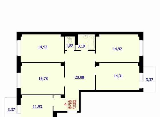4-комн. квартира, 99.97 м2, 9/9 эт. Красноярск