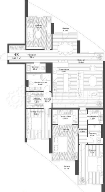 4-комн. квартира, 188.6 м2, 3/11 эт. Москва - изображение 1