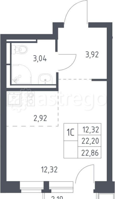 Студия, 22.86 м2, 12/12 эт. Москва - изображение 1