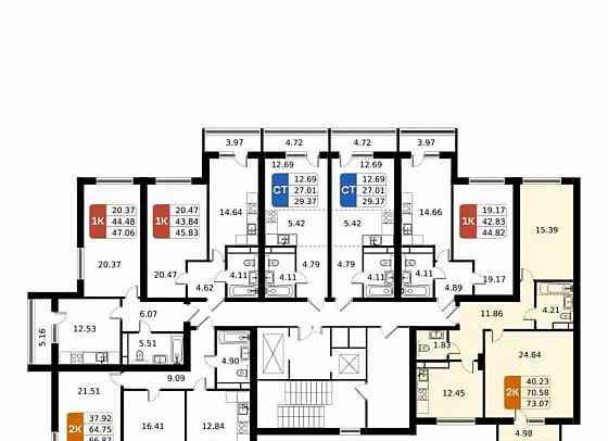 2-комн. квартира, 73.07 м2, 13/17 эт. Домодедово