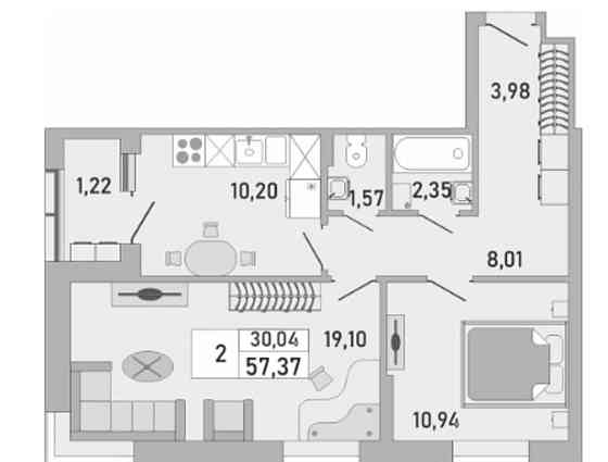 2-комн. квартира, 54 м2, 15/25 эт. Уфа