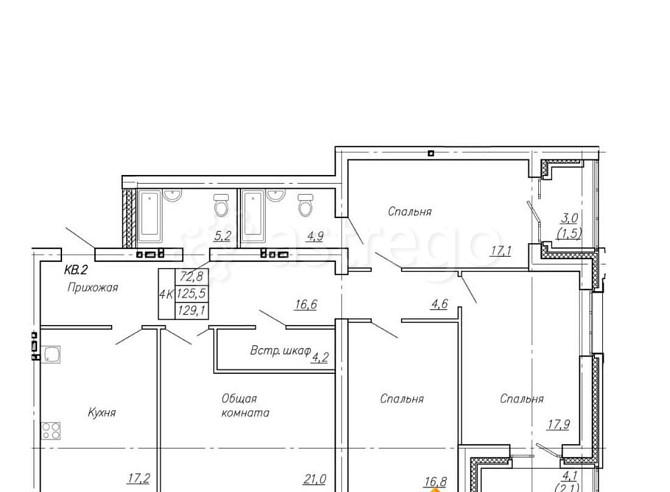 4-комн. квартира, 129.1 м2, 2/4 эт. Барнаул - изображение 1