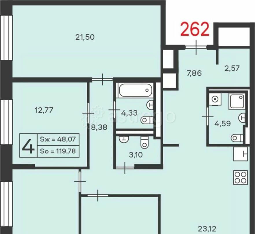 4-комн. квартира, 119.78 м2, 6/14 эт. Москва - изображение 3