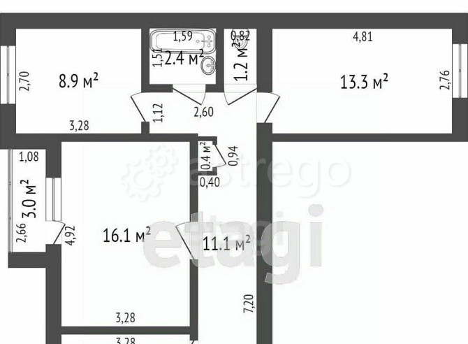3-комн. квартира, 62.1 м2, 5/9 эт. Стерлитамак - изображение 1