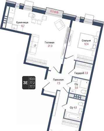 3-комн. квартира, 77.2 м2, 2/8 эт. Королев