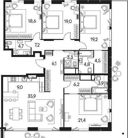 4-комн. квартира, 184.2 м2, 19/19 эт. Москва