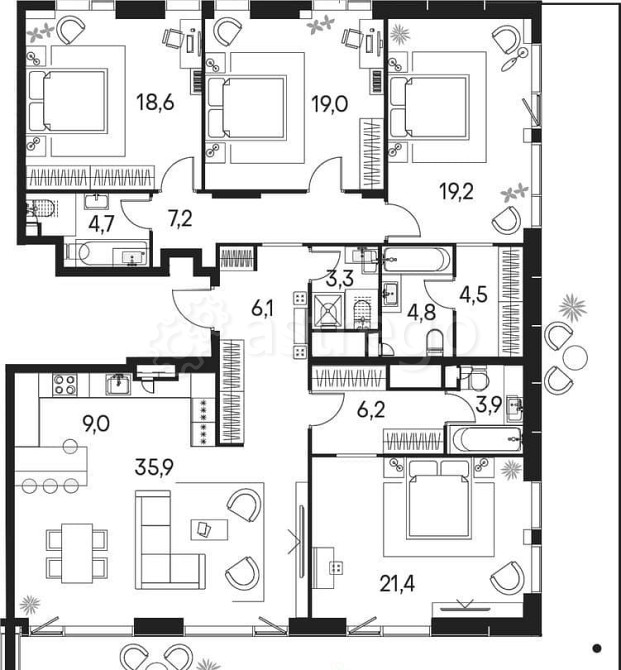 4-комн. квартира, 184.2 м2, 19/19 эт. Москва - изображение 1