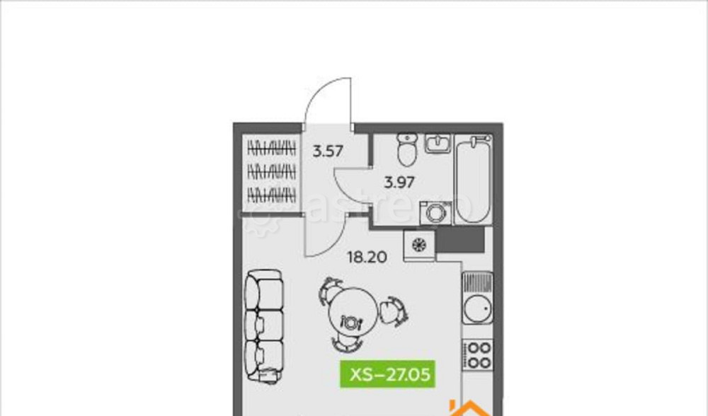 Студия, 27.05 м2, 5/9 эт. Северодвинск - изображение 1