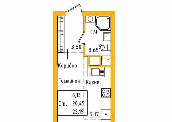Студия, 22.15 м2, 18/27 эт. Уфа