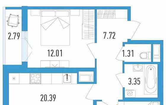 2-комн. квартира, 56.35 м2, 9/12 эт. Санкт-Петербург
