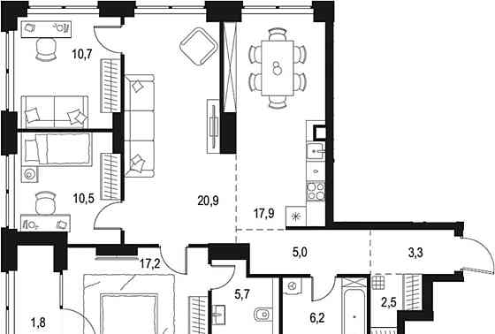 4-комн. квартира, 101.7 м2, 8/48 эт. Москва