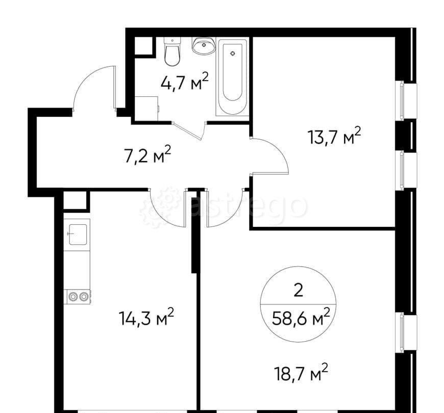 2-комн. квартира, 58 м2, 1/17 эт. Москва - изображение 1