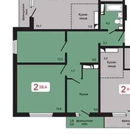 2-комн. квартира, 58.4 м2, 2/17 эт. Красноярск