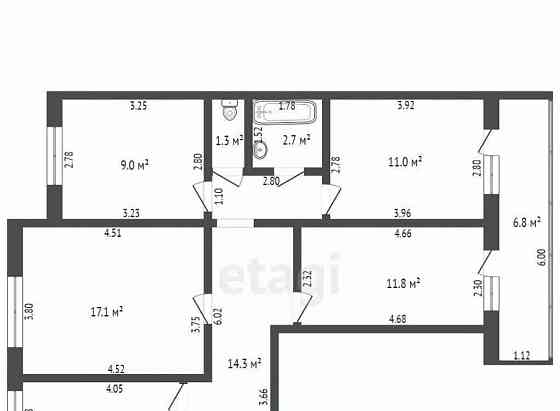 4-комн. квартира, 75.7 м2, 3/9 эт. Уфа