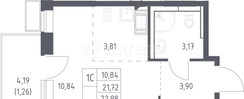 Студия, 22.98 м2, 7/12 эт. Москва - изображение 2