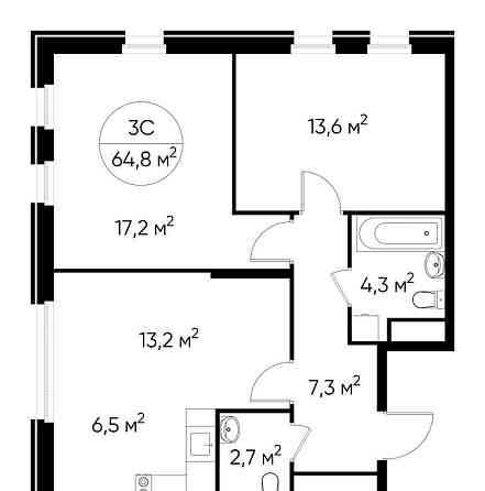 3-комн. квартира, 64 м2, 2/17 эт. Москва