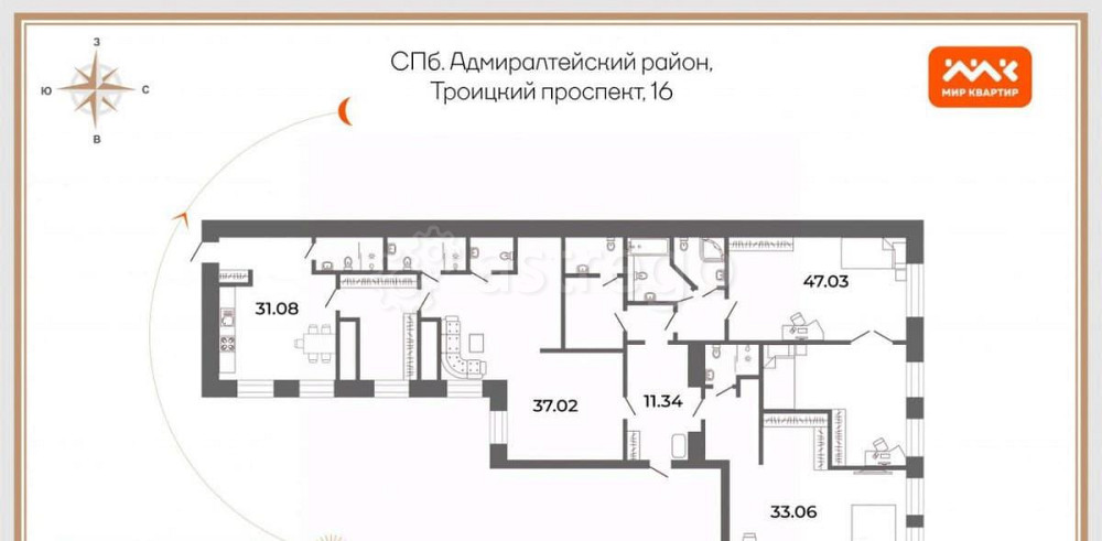 6-комн. квартира, 161.1 м2, 6/6 эт. Санкт-Петербург - изображение 5