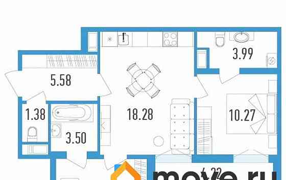 2-комн. квартира, 58.76 м2, 6/12 эт. Санкт-Петербург