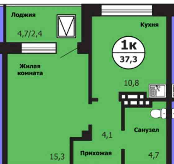 1-комн. квартира, 37.3 м2, 16/19 эт. Красноярск