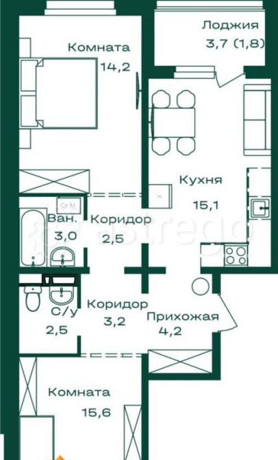 2-комн. квартира, 64.1 м2, 5/8 эт. Майма - изображение 1