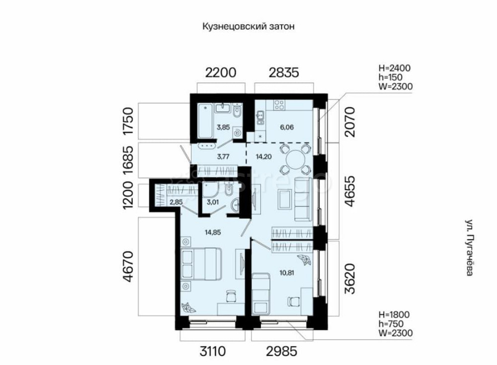 3-комн. квартира, 59.4 м2, 15/31 эт. Уфа - изображение 7