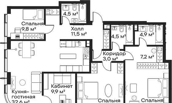 4-комн. квартира, 120.7 м2, 54/59 эт. Москва