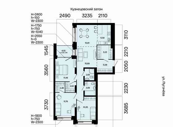 4-комн. квартира, 91.08 м2, 3/31 эт. Уфа