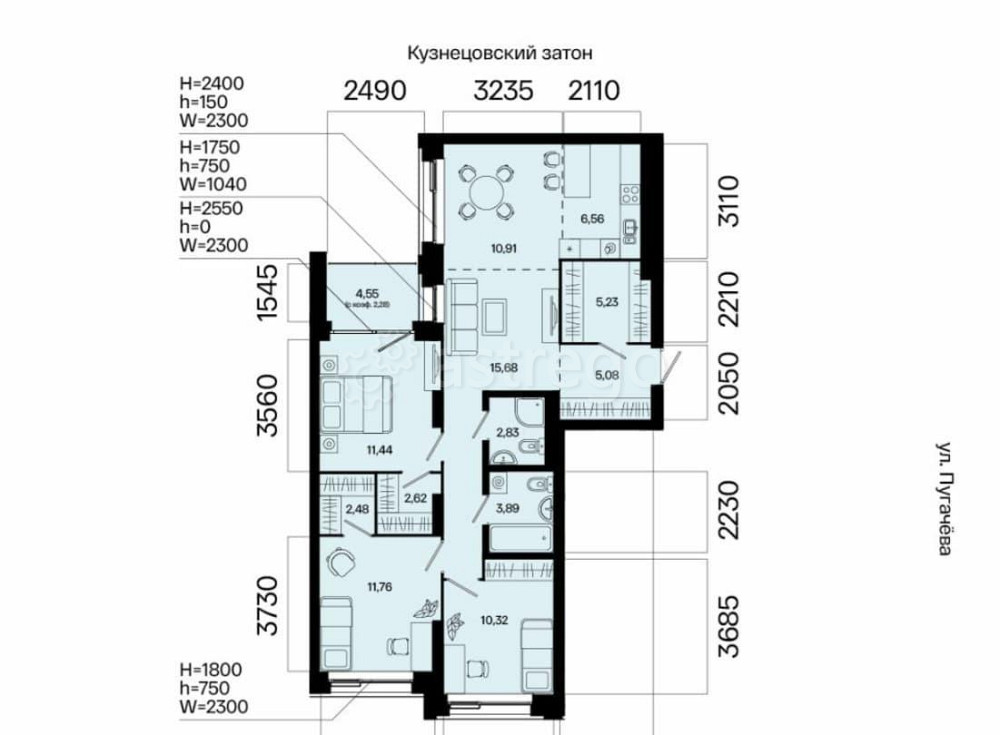 4-комн. квартира, 91.08 м2, 3/31 эт. Уфа - изображение 1