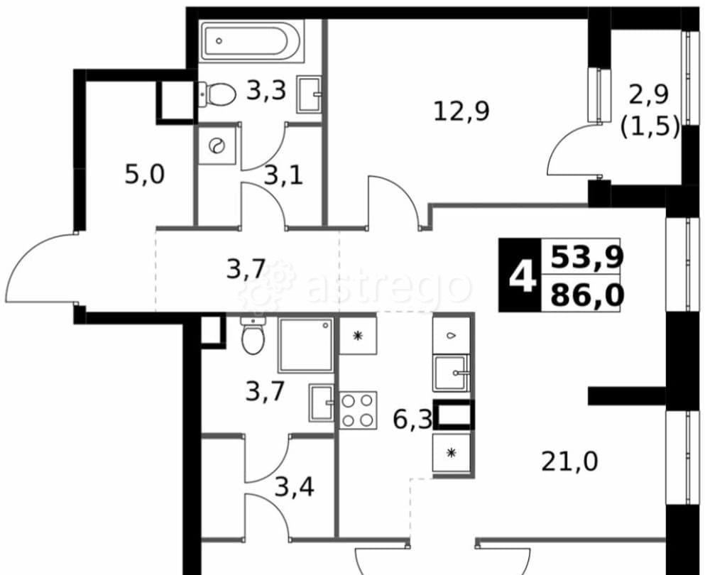 4-комн. квартира, 86 м2, 8/32 эт. Москва - изображение 7