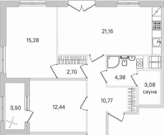 3-комн. квартира, 88.57 м2, 3/4 эт. Санкт-Петербург
