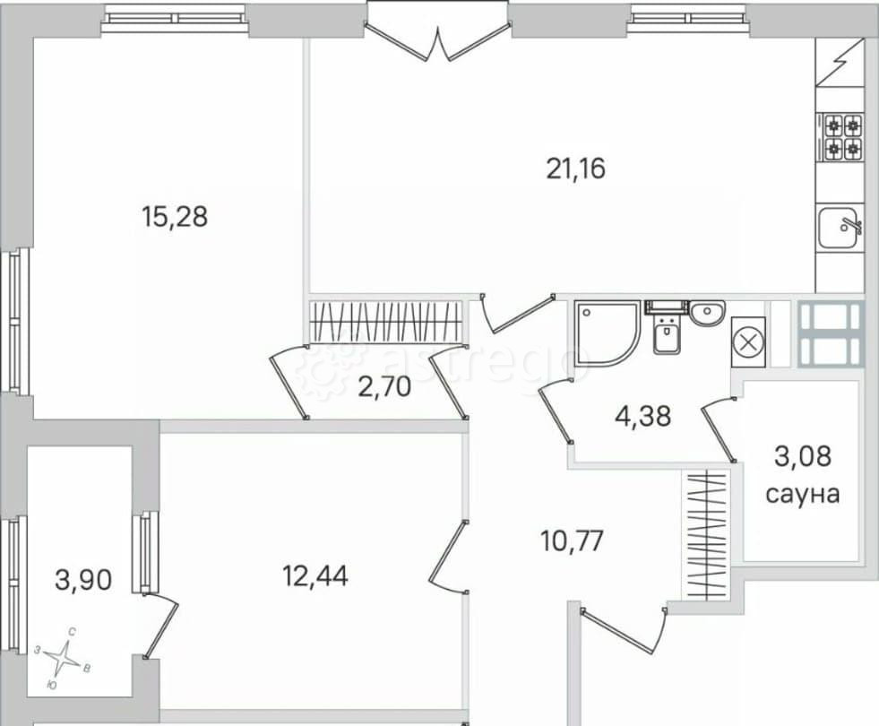 3-комн. квартира, 88.57 м2, 3/4 эт. Санкт-Петербург - изображение 4