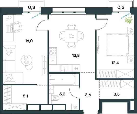 2-комн. квартира, 60.2 м2, 34/40 эт. Москва